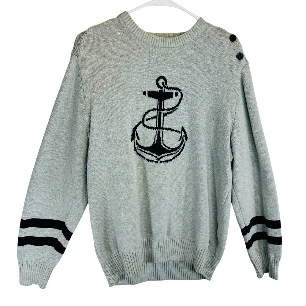 Dockers Sweater Mens Pullover Anchor Knit Pattern Crewneck Gray Stretch size XL